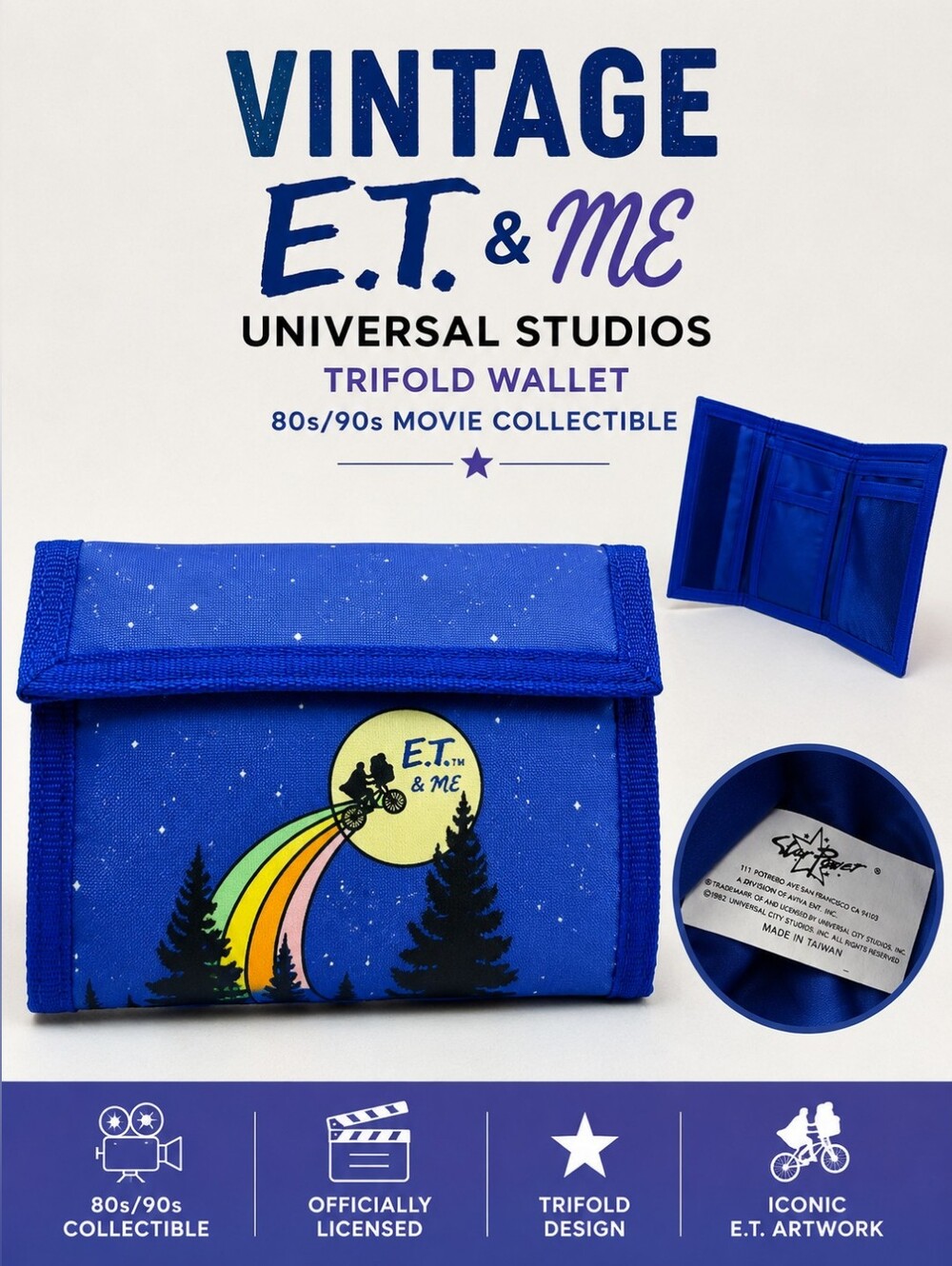 Vintage E.T. & Me Universal Studios Trifold Wallet 80s 90s Movie Collectible